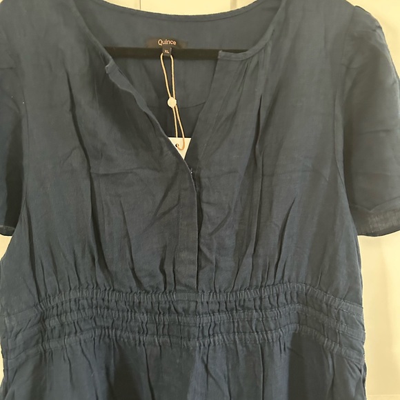 Quince Linen Tiered Maxi Dress Deep Navy XL NWT - Picture 3 of 6